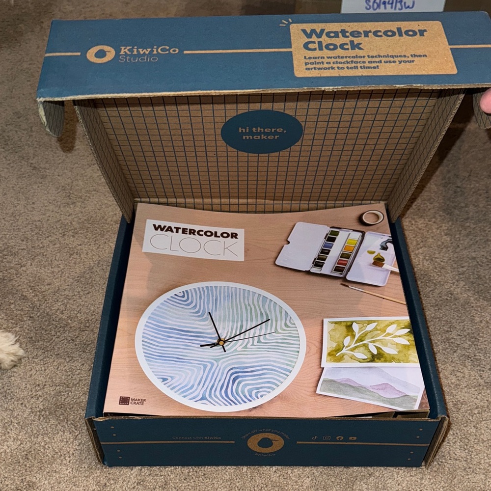 KiwiCo Studio Watercolor Clock - Blue and White